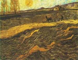 Enclosed Field with Ploughman Yellow by Vincent van Gogh, hand-painted oil painting reproduction