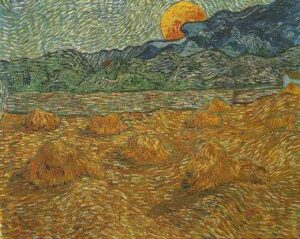 Evening Landscape with Rising Moon by Vincent van Gogh, hand-painted oil painting reproduction