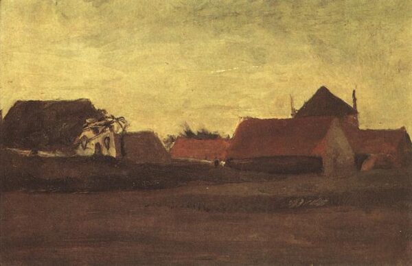 Farmhouses in Loosduinen near The Hague at Twilight by Vincent van Gogh, hand-painted oil painting reproduction