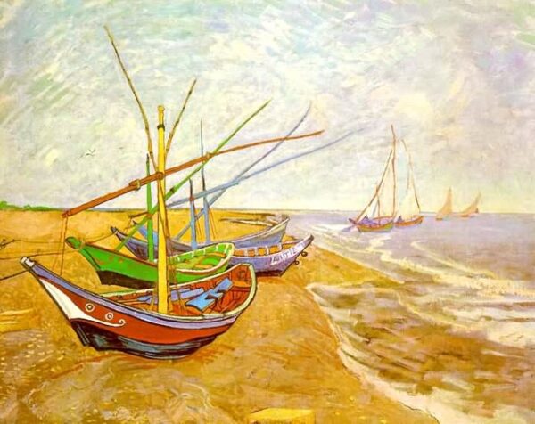 Fishing Boats on the Beach at Saintes Maries by Vincent van Gogh, hand-painted oil painting reproduction