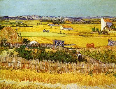 Harvest at La Crau with Montmajour in the Background by Vincent van Gogh, hand-painted oil reproduction