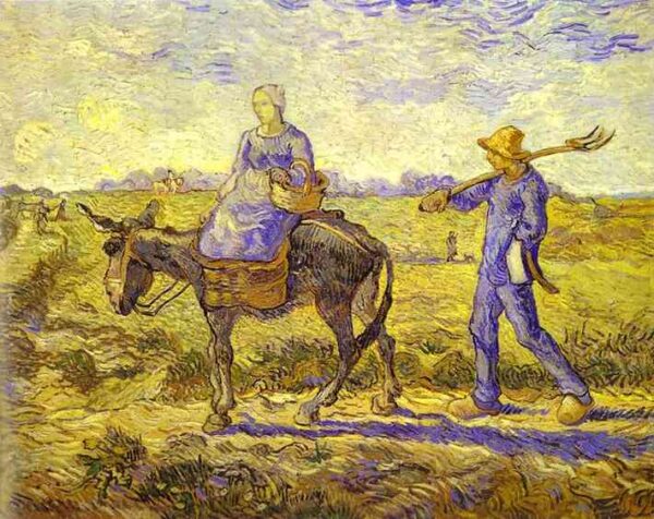 Morning Peasant Couple Going to Work by Vincent van Gogh, hand-painted oil painting reproduction