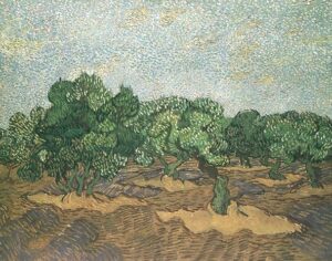 Olive Grove Orange Sky by Vincent van Gogh, hand-painted oil painting reproduction