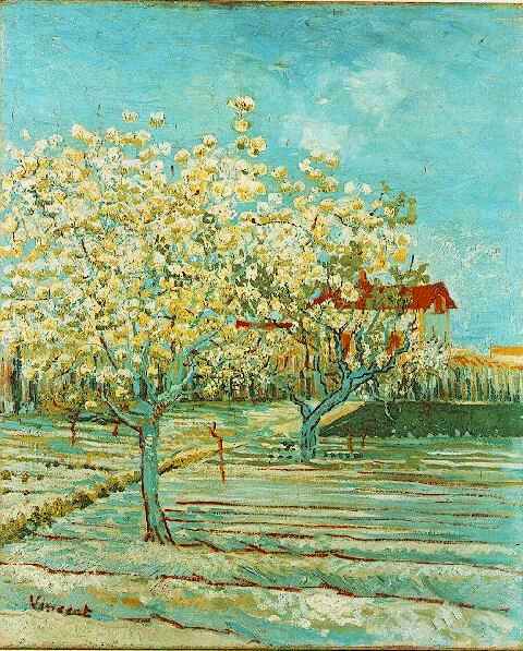 Orchard in Blossom Cyan by Vincent van Gogh, hand-painted oil reproduction