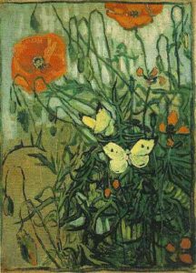 Poppies and Butterflies by Vincent van Gogh, hand-painted oil painting reproduction