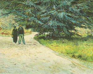 Public Garden with Couple and Blue Fir Tree The Poets Garden III by Vincent van Gogh, hand-painted oil painting reproduction