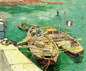 Quay with Men Unloading Sand Barges by Vincent van Gogh, hand-painted oil painting reproduction