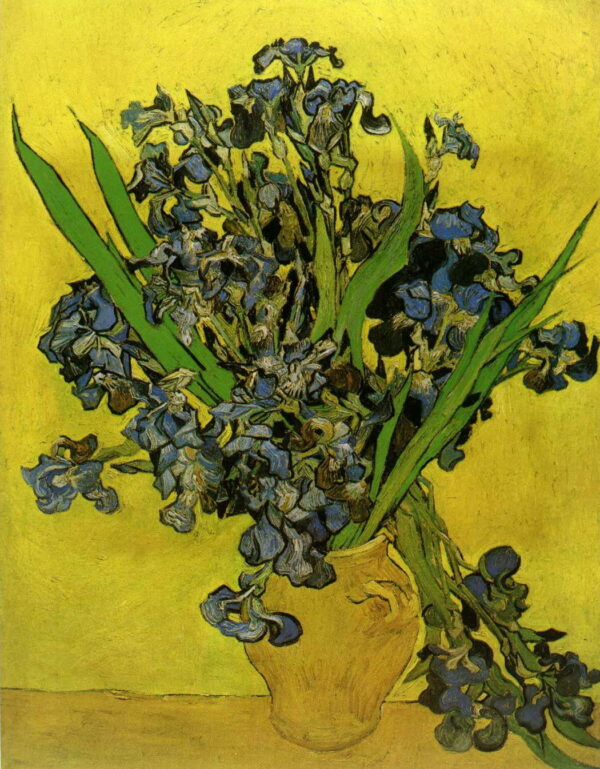 Still Life Vase with Irises Against a Yellow Background by Vincent van Gogh, hand-painted oil painting reproduction
