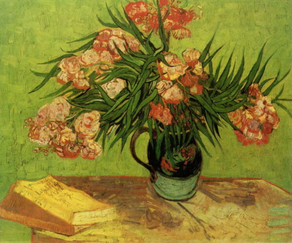 Still Life Vase with Oleanders and Books by Vincent van Gogh, hand-painted oil painting reproduction