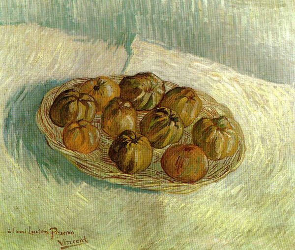 Still Life with Basket of Apples Lucien Pissarro by Vincent van Gogh, hand-painted oil painting reproduction