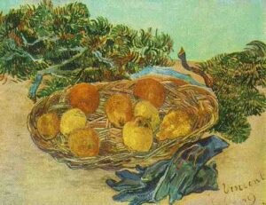 Still Life with Oranges Lemons and Blue Gloves by Vincent van Gogh, hand-painted oil painting reproduction