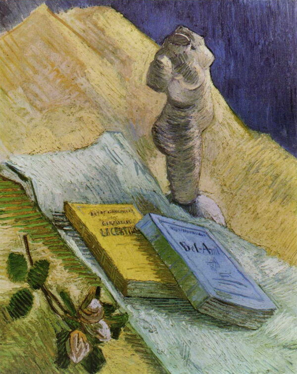 Still Life with Plaster Statuette a Rose and Two Novels by Vincent van Gogh, hand-painted oil painting reproduction