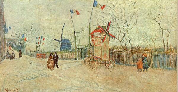 Street Scene in Montmartre Le Moulin a Poivre by Vincent van Gogh, hand-painted oil painting reproduction