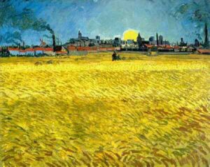 Sunset Wheat Fields Near Arles by Vincent van Gogh, hand-painted oil painting reproduction