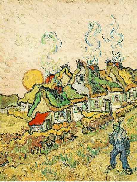 Thatched Cottages in the Sunshine Reminiscence of the North by Vincent van Gogh, hand-painted oil reproduction