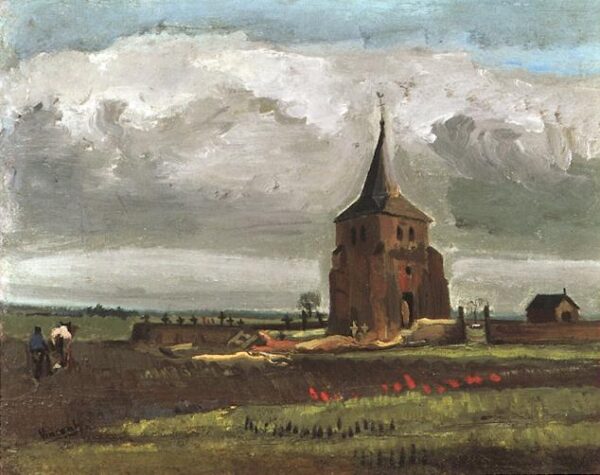 The Old Tower at Nuenen with a Ploughman by Vincent van Gogh, hand-painted oil reproduction