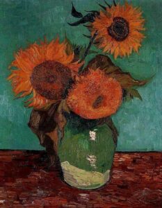 Three Sunflowers in a Vase by Vincent van Gogh, hand-painted oil painting reproduction