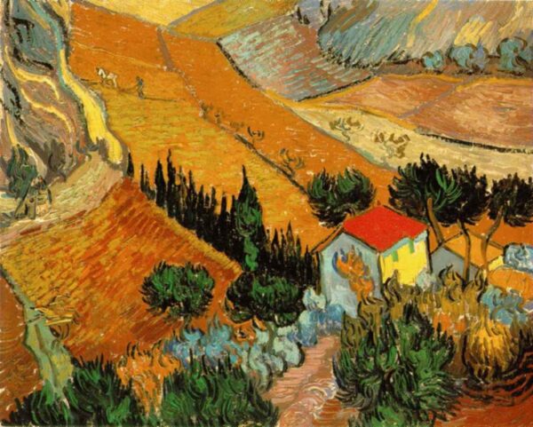 Valley with Ploughman Seen from Above by Vincent van Gogh, hand-painted oil painting reproduction