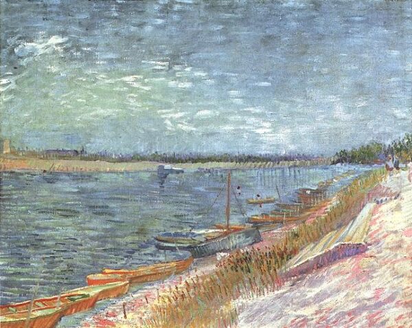 View of a River with Rowing Boats by Vincent van Gogh, hand-painted oil painting reproduction