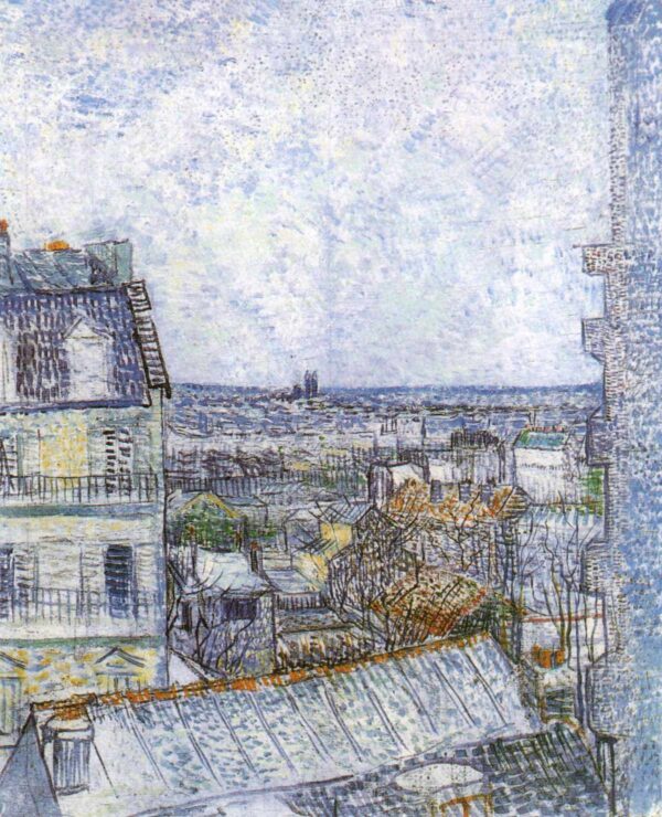 View of Paris from Vincents Room in the Rue Lepic Blue by Vincent van Gogh, hand-painted oil painting reproduction