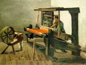 Weaver Facing Left with Spinning Wheel by Vincent van Gogh, hand-painted oil painting reproduction