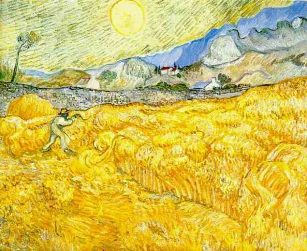 Wheat Field Behind Saint Paul Hospital with a Reaper by Vincent van Gogh, hand-painted oil painting reproduction