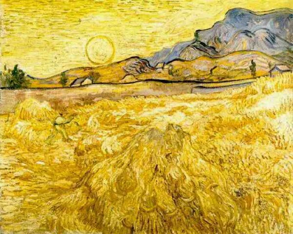 Wheat Field with Reaper and Sun by Vincent van Gogh, hand-painted oil painting reproduction