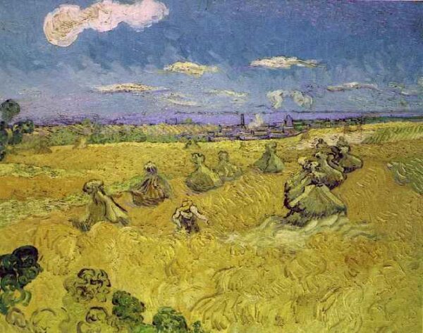 Wheat Stacks with Reaper by Vincent van Gogh, hand-painted oil painting reproduction
