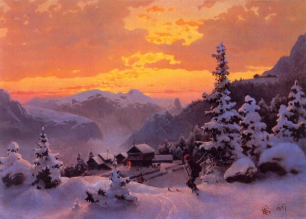 Vinterettermiddag by Hans Gude, hand-painted oil reproduction
