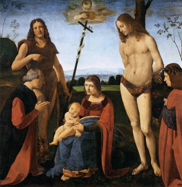 Virgin and Child with Sts John the Baptist and Sebastian (Pala Casio) by Giovanni Boltraffio, hand-painted oil painting reproduction