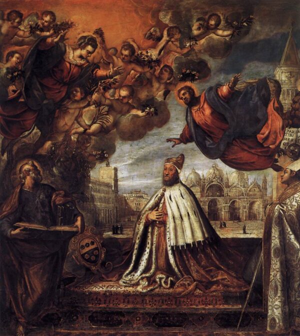 Doge Pietro Loredan Beseeching the Virgin by Palma il Giovane, hand-painted oil painting reproduction