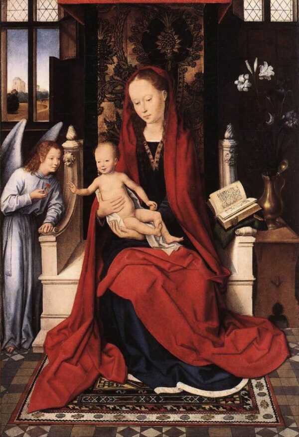 Virgin Enthroned with Child and Angel by Hans Memling, hand-painted oil painting reproduction