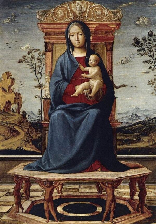 Virgin and Child Enthroned by Lorenzo Costa, hand-painted oil painting reproduction