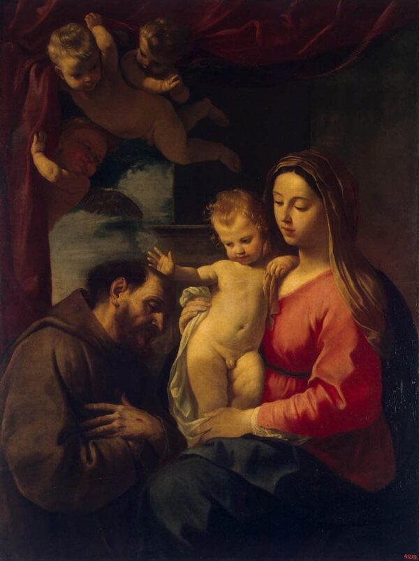 Virgin and Child with St Francis of Assisi by Simone Cantarini, hand-painted oil painting reproduction
