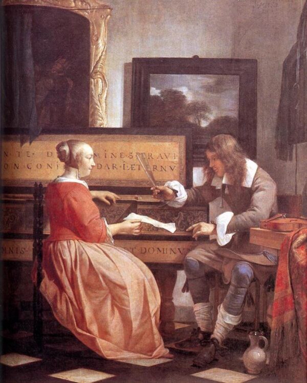 Man and Woman Sitting at the Virginal by Gabriel Metsu, hand-painted oil painting reproduction