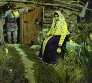 Visiting A Sorcerer, Love Drink Is Needed by Mikhail Nesterov, hand-painted oil painting reproduction