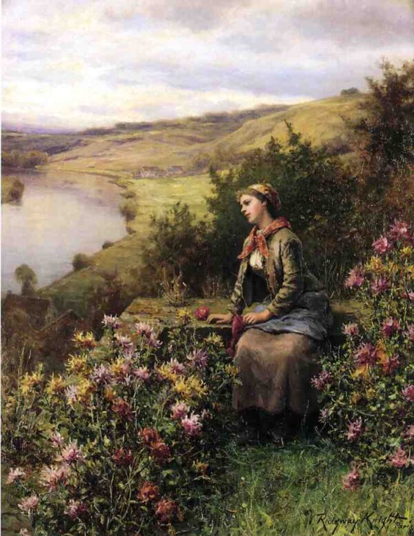 Waiting by Daniel Ridgway Knight, hand-painted oil painting reproduction