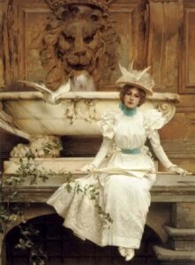 Waiting by the Fountain by Vittorio Corcos, hand-painted oil painting reproduction