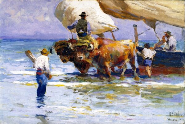 Waiting to Brace the Boat by Mathias J Alten, hand-painted oil painting reproduction