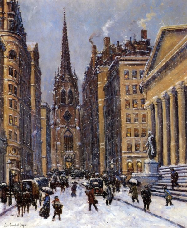 Wall Street Facing Trinity Church by Colin Campbell Cooper, hand-painted oil painting reproduction