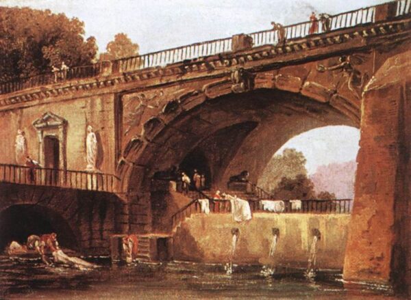 Washerwomen Below a Bridge by Hubert Robert, hand-painted oil painting reproduction