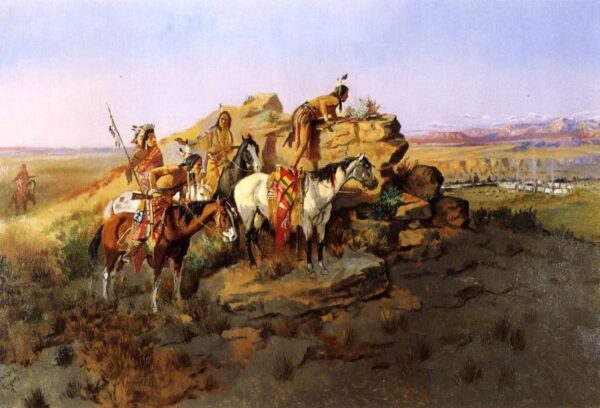 Watching the Settlers by Charles Marion Russell, hand-painted oil painting reproduction