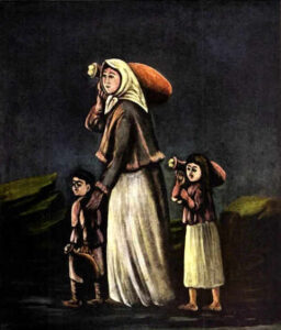 A Peasant Woman With Children Going To Fetch Water by Niko Pirosmani, hand-painted oil painting reproduction