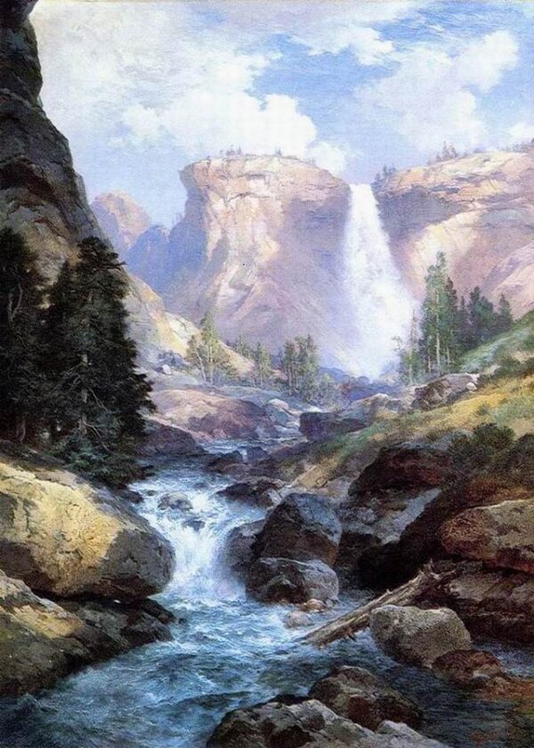 Waterfall in Yosemite by Thomas Moran, hand-painted oil painting reproduction