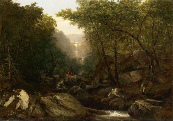 Waterfall in the Woods with Indians by John Frederick Kensett, hand-painted oil painting reproduction