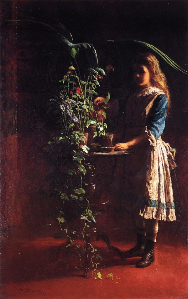 Watering Flowers by Eastman Johnson, hand-painted oil painting reproduction