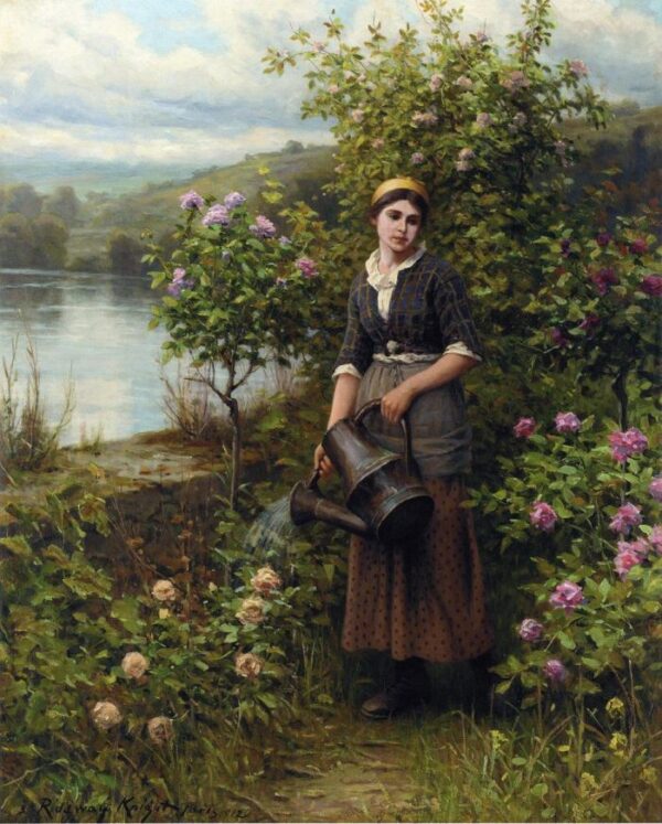 Watering the Garden by Daniel Ridgway Knight, hand-painted oil painting reproduction