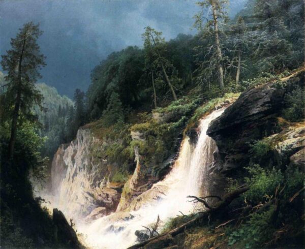 Western Waterfall by Hermann Ottomar Herzog, hand-painted oil painting reproduction