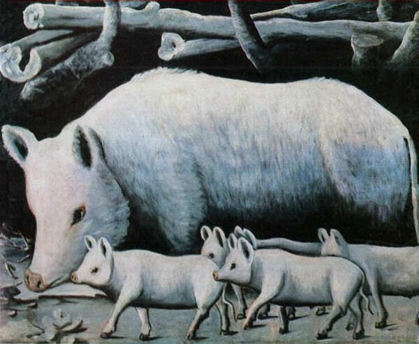 White Sow With Piglets by Niko Pirosmani, hand-painted oil painting reproduction