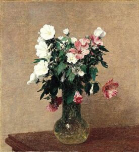 White and Pink Mallows in a Vase by Henri Fantin-Latour, hand-painted oil painting reproduction